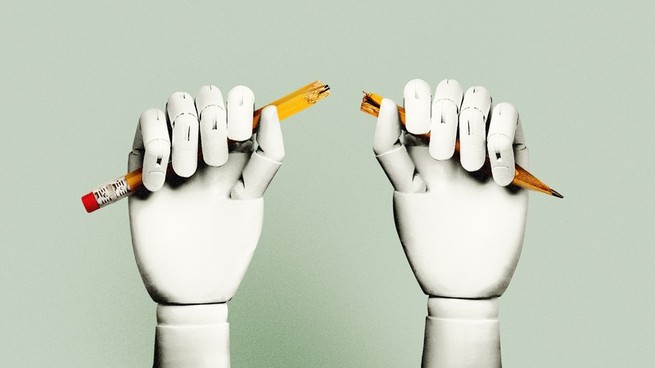 Roboterhände brechen einen Bleistift