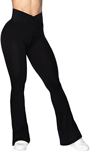 Sunzel Flare Leggings, Crossover-Yogahose für Damen mit Bauchkontrolle, hoher Taille und weitem Bein, Schwarz