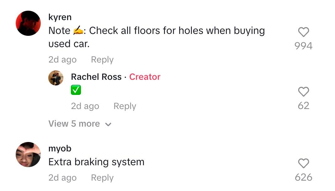 Kommentatoren teilen ihre Gedanken zum Gebrauchtwagen mit einem Loch im Boden