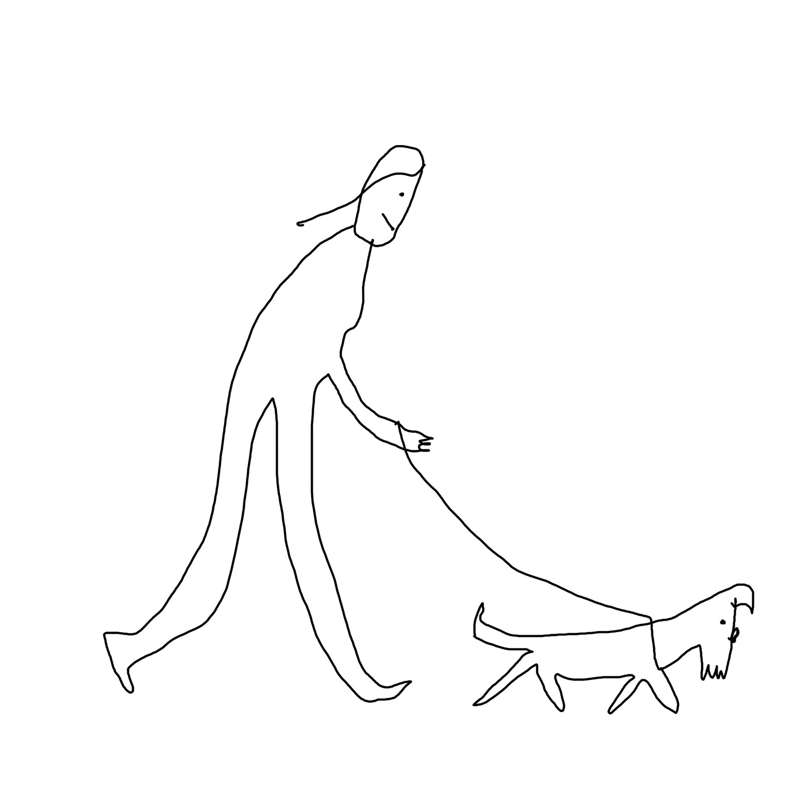 Frau hält Hundeleine und Hund läuft vor ihr her.