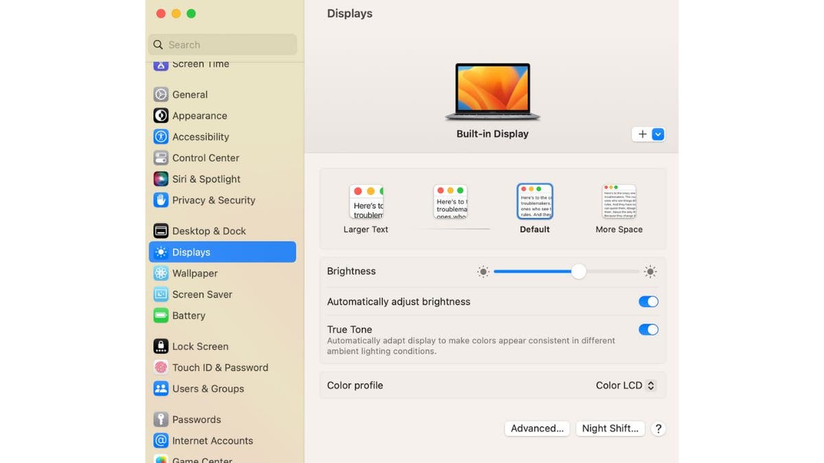 Screenshot der Einstellungs-App auf einem Mac-Computer.