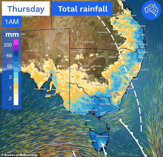 Gewitter werden sich nach Osten bewegen und werden voraussichtlich über Südost-Qld, durch Ost-NSW bis nach Ost-Victoria (im Bild)