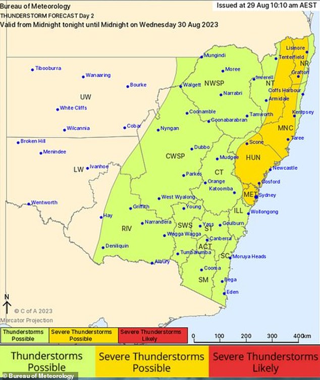 Das Bureau of Meteorology hat eine schwere Gewitterwarnung für die östlichen Bezirke von New South Wales herausgegeben – von Eden bis Lismore (im Bild).
