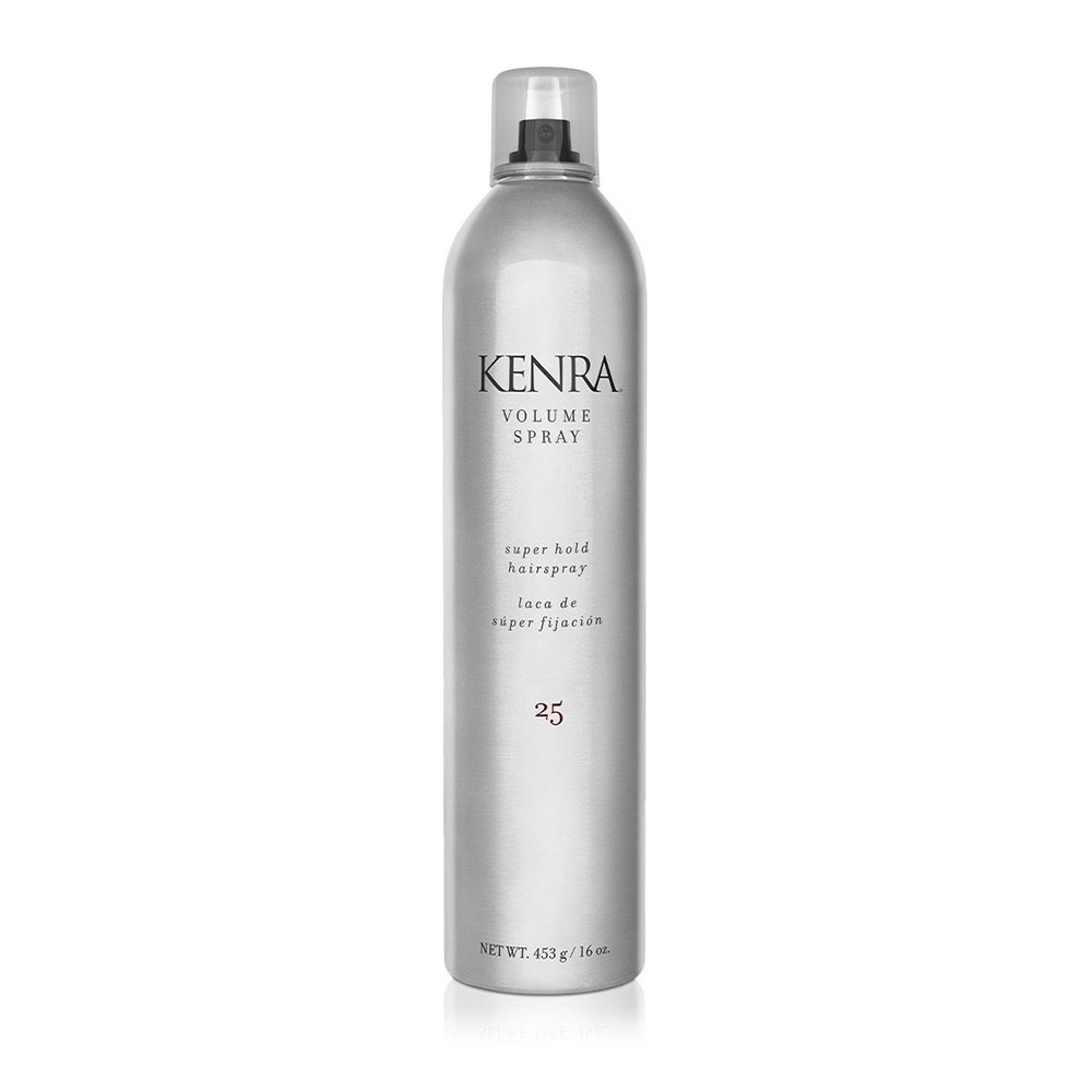Eine silberne Flasche Kenra Volume Spray 25 auf weißem Hintergrund