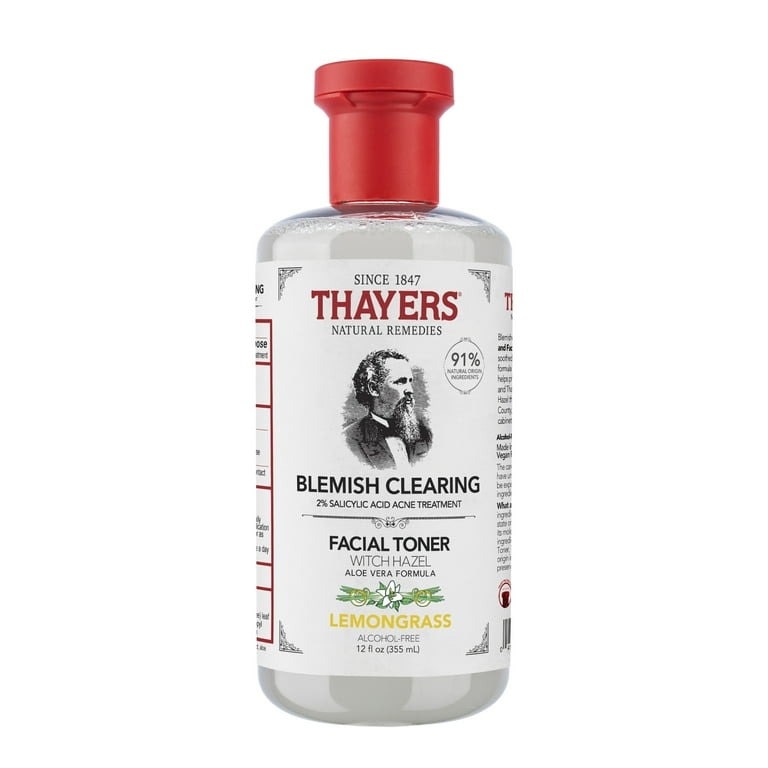 Thayers Blemish Clearing Salicylsäure und Hamamelis-Akne-Gesichtswasser auf weißem Hintergrund