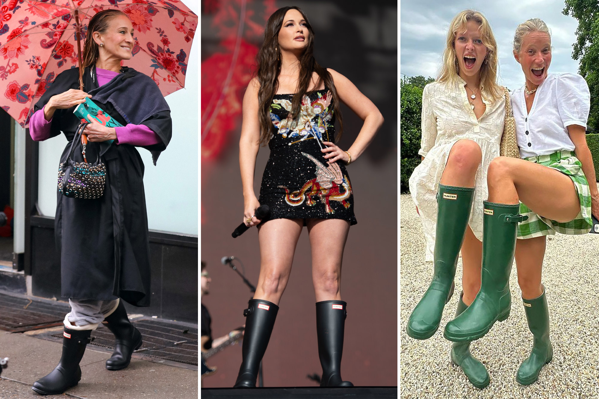 Sarah Jessica Parker, Kacey Musgraves, Gwyneth Paltrow und Apple Martin tragen Hunter-Stiefel