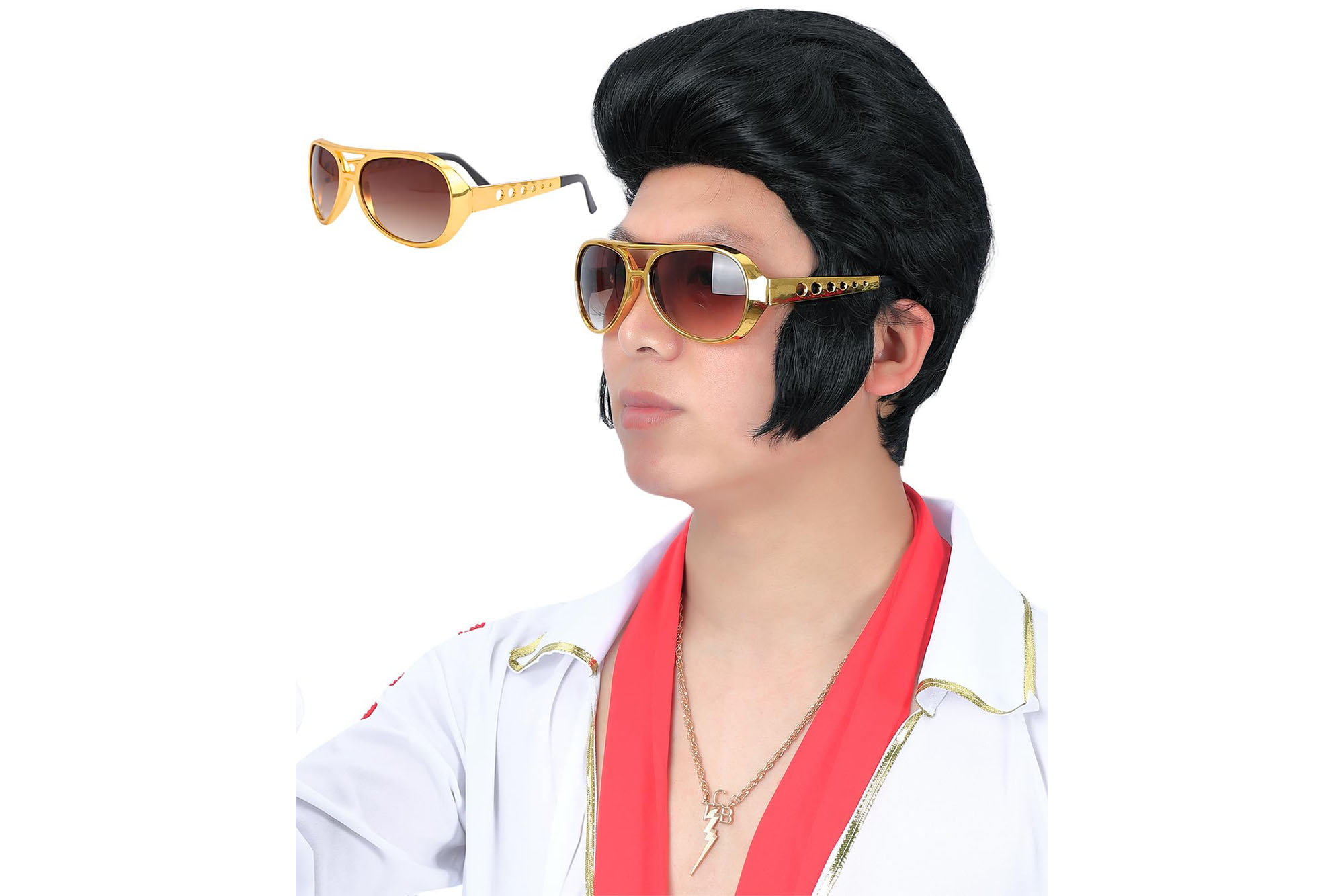 Elvis-Perücke und Sonnenbrille