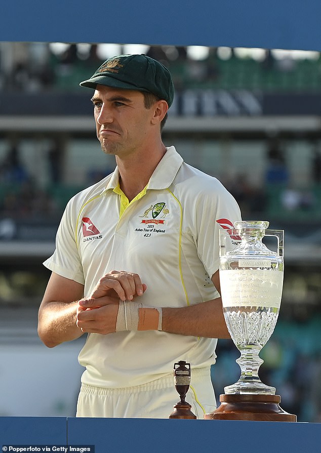 Pat Cummins (pictured) bravely soldiered on without telling anyone that his left wrist may have been broken on day one of the final Ashes Test
