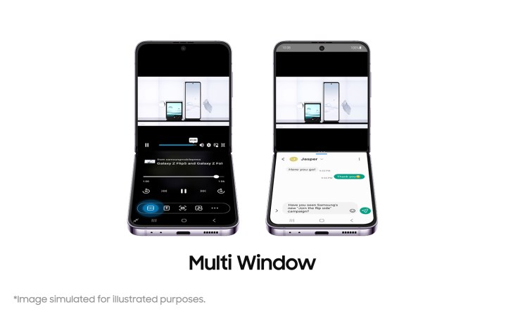 Multi Window gezeigt auf einem Samsung Galaxy Z Flip 4.