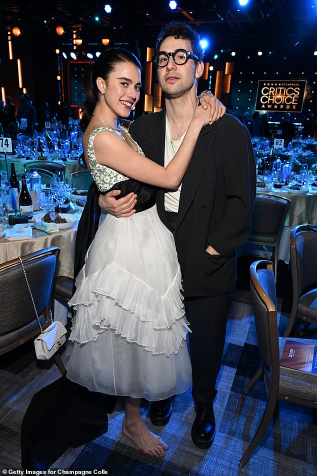 Newlyweds! Jack Antonoff, 39, and Margaret Qualley, 28, officially tied the knot on Saturday at Parker's Garage in Long Beach, New Jersey in front of close family and celebrity friends; seen in March 2022 in Los Angeles
