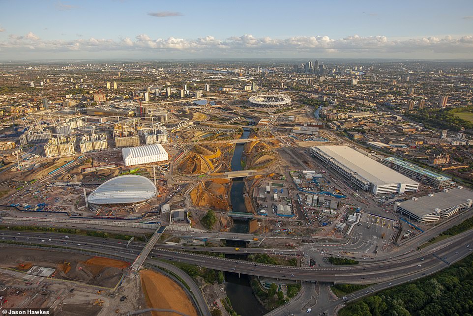 THEN: An aerial view of Queen Elizabeth Olympic Park in Stratford, London taken in 2010. The arena was the site of the 2012 Olympic games
