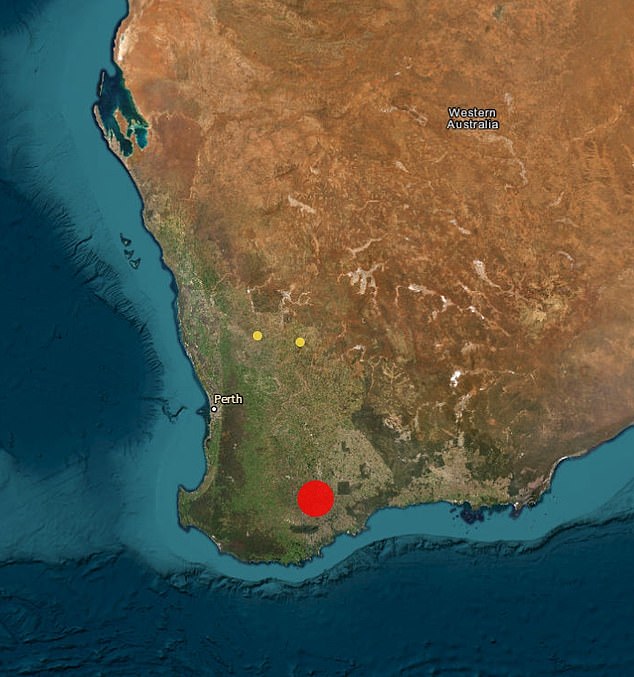 The 5.6 magnitude earthquake was recorded at a depth of 5km in the small WA town of Gnowangerup, located between Katanning and Albany, by Geoscience Australia at 5.34am on Sunday (pictured)