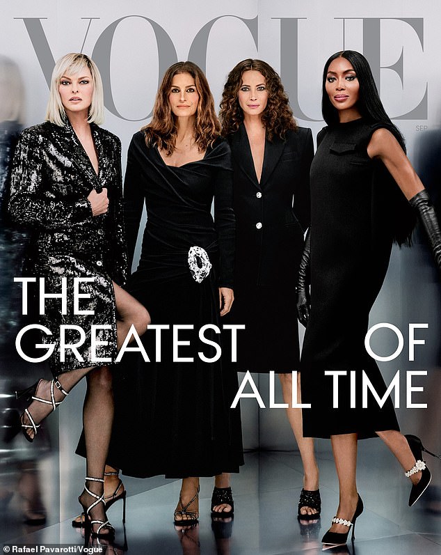 Die Original-Supermodels Cindy Crawford (57), Linda Evangelista (58), Naomi Campbell (53) und Christy Turlington (54) zieren das Cover der Septemberausgabe der Vogue