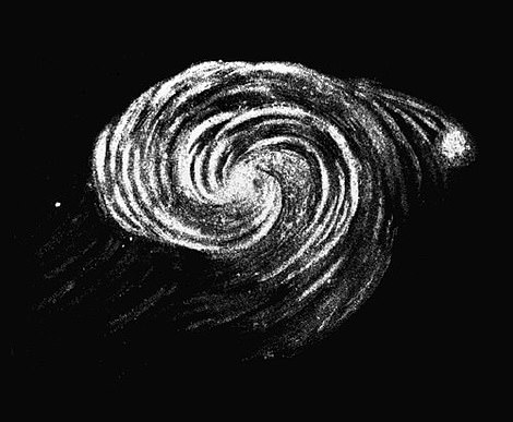 Die ikonischen strudelartigen Spiralen der fernen M51-Galaxie wurden erstmals im Jahr 1845 gesehen, als der Astronom und Dritte Earl of Rosse, William Parsons, die Galaxie mit einem damals hochmodernen Spiegelteleskop in Birr Castle, Irland, beobachtete und zeichnete