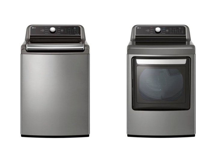 Paket aus hocheffizienter, intelligenter Toplader-Waschmaschine und intelligentem Elektrotrockner von LG