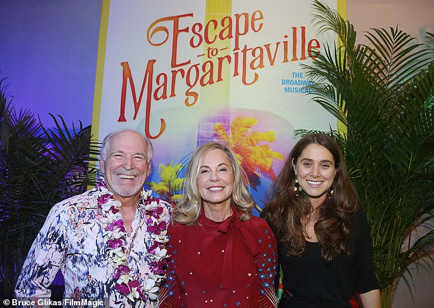 Jimmy Buffett, wife Jane Buffett and daughter Sarah Delaney Buffett pose at the opening night of The Jimmy Buffett Musical "Escape To Margaritaville" on Broadway in 2018