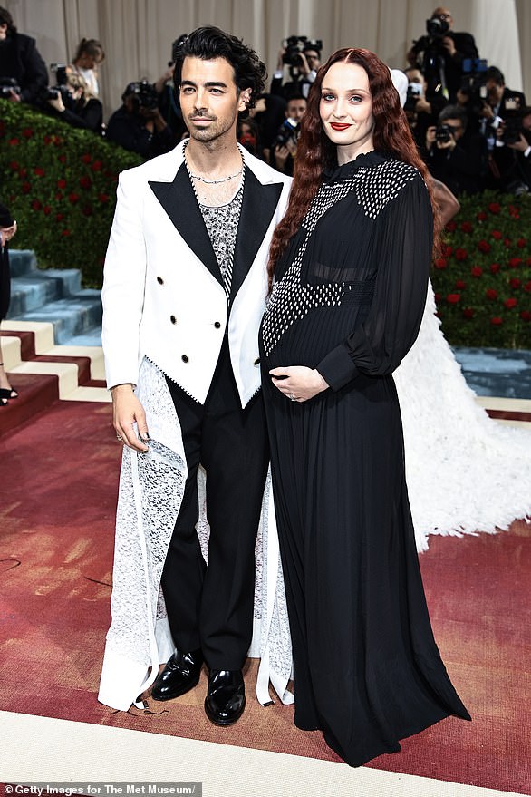 Met Gala bump: Sophie displayed full maternity glow as she and Joe arrived at the Met Gala in May of 2022