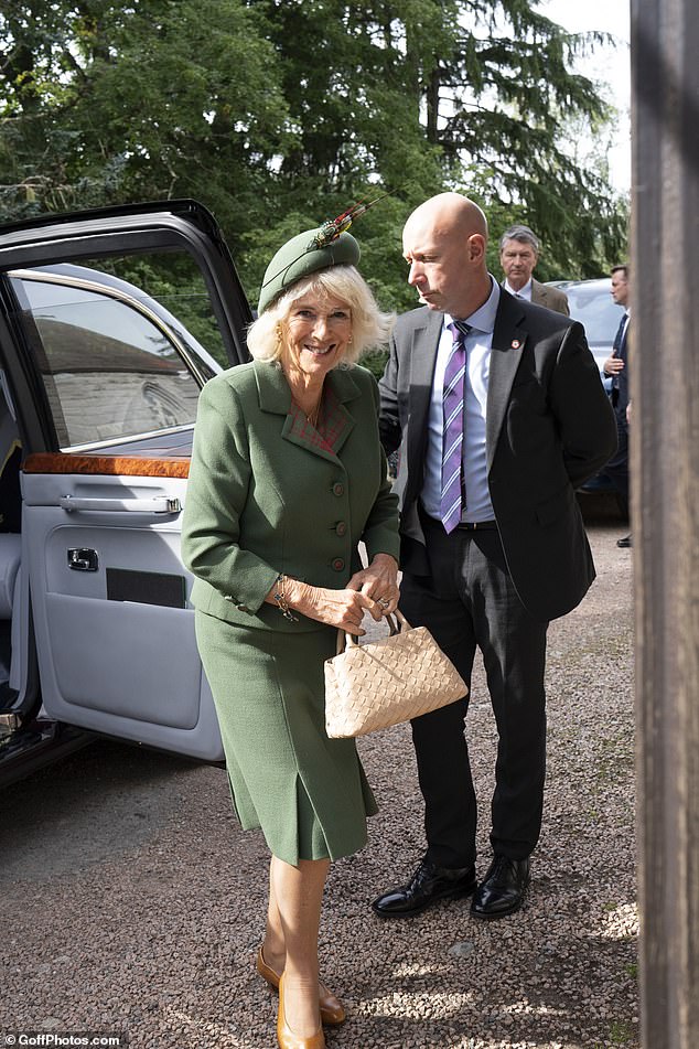Camilla smiled at well-wishers as she and her husband made their arrival at the church earlier today