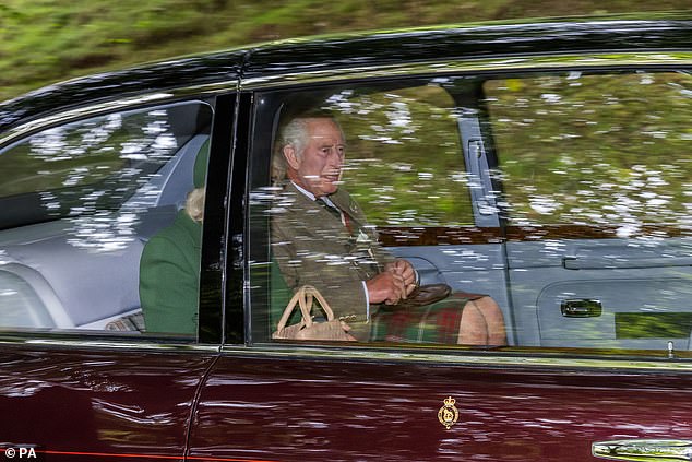 The King, enjoying an extended break at his mother's beloved Balmoral, chatted to Queen Camilla as they were driven to church
