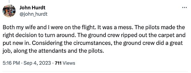 Ein Passagier lobte die Besatzung und das Reinigungspersonal für den Umgang mit der Situation