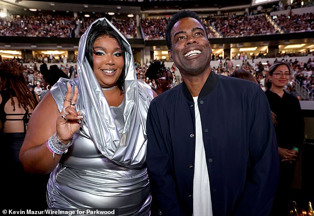 Lizzo and Chris Rock attend the gig at SoFi Stadium in Los Angeles yesterday evening