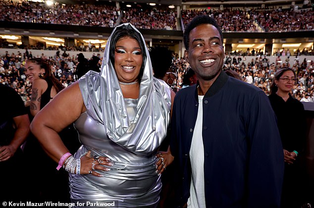 Lizzo and Chris Rock attend the gig at SoFi Stadium in Los Angeles yesterday evening