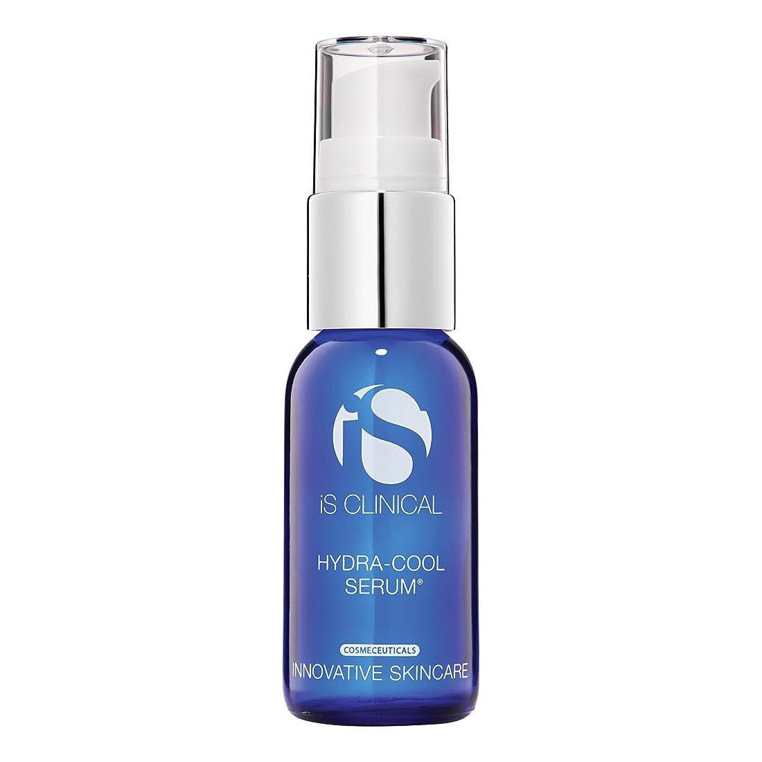 iS Clinical Hydra-Cool Serum blaue Pumpflasche mit silberner Kappe auf weißem Hintergrund