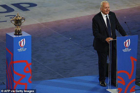 World Rugby Chairman Bill Beaumont delivers a speech during the opening ceremony of the France 2023 Rugby World Cup ahead of the Pool A match between France and New Zealand at the Stade de France in Saint-Denis, on the outskirts of Paris on September 8, 2023. (Photo by Thomas SAMSON / AFP) (Photo by THOMAS SAMSON/AFP via Getty Images)