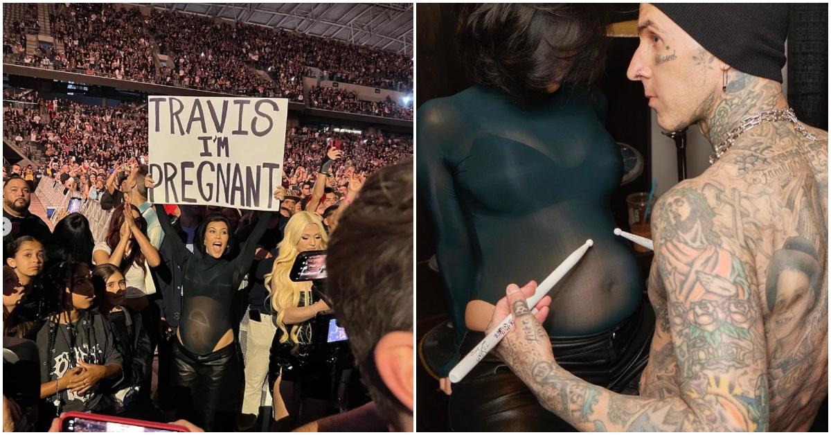 Kourtney Kardashian enthüllt Travis Barker beim Blink-182-Konzert ihren Babybauch.