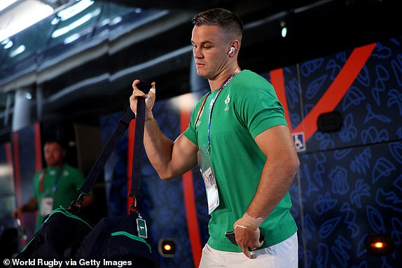 BORDEAUX, FRANCE - SEPTEMBER 09: Johnny Sexton of Ireland arrives at the stadium prior to the Rugby World Cup France 2023 match between Ireland and Romania at Nouveau Stade de Bordeaux on September 09, 2023 in Bordeaux, France. (Photo by Adam Pretty - World Rugby/World Rugby via Getty Images)