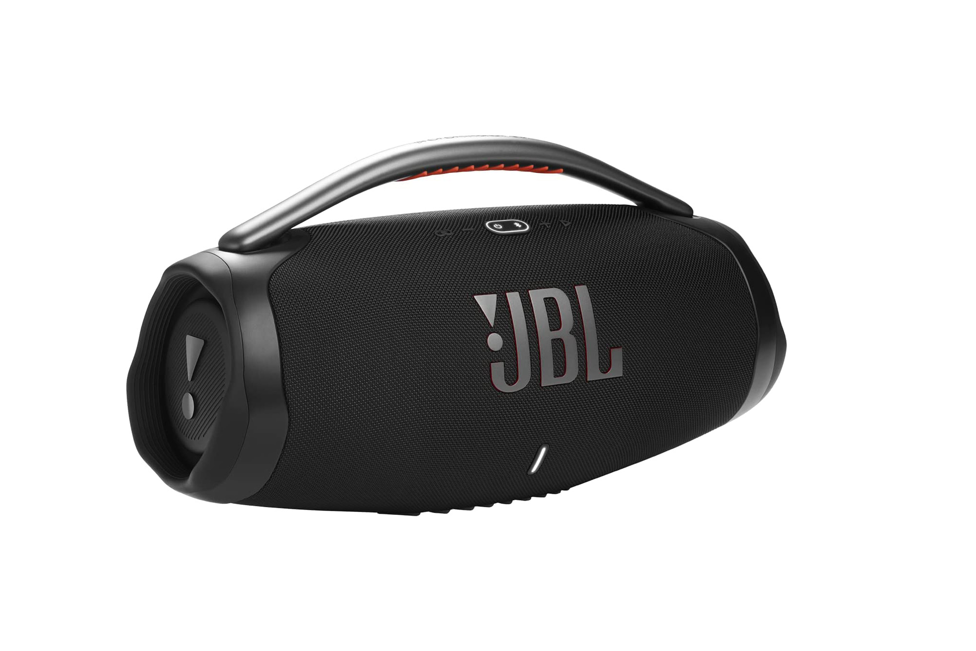 A black JBL portable speaker