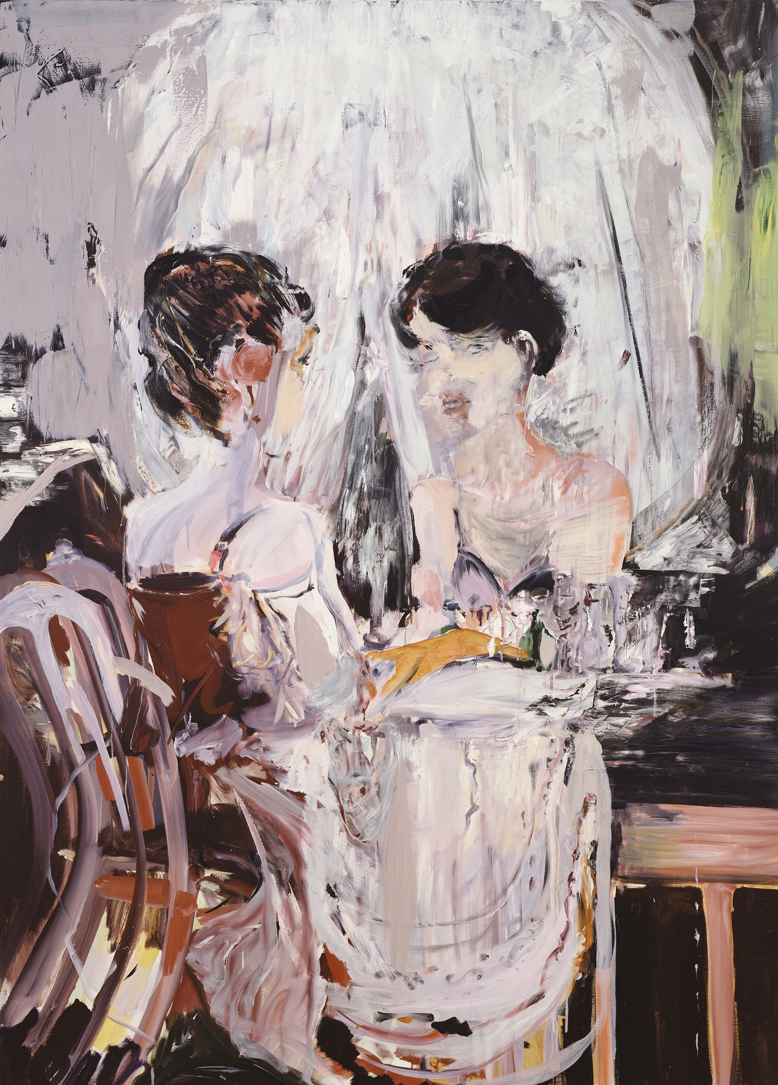 Abstraktes Gemälde einer Person, die in den Spiegel schaut, von Cecily Brown