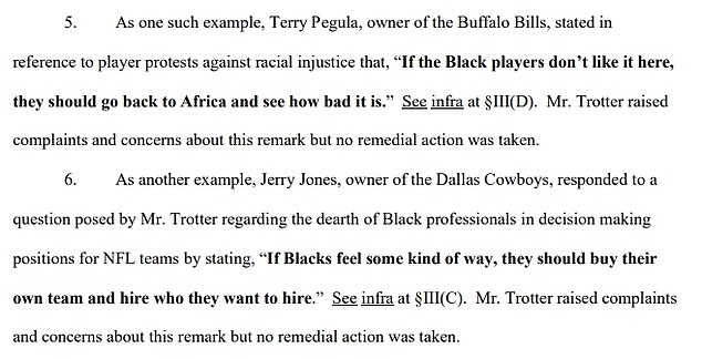Sowohl Jerry Jones als auch Terry Pegula werden in der Akte rassistische Äußerungen vorgeworfen