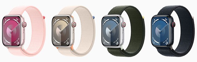 Die Apple Watch Series 9 ist in den Größen 41 mm und 45 mm in den Farben Starlight, Midnight, Silber und einem neuen rosafarbenen Aluminiumgehäuse sowie in Edelstahlgehäusen mit Gold-, Silber- und Graphitgehäusen erhältlich