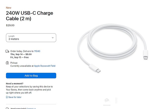 Den Apple Store schmücken außerdem USB-C-Ladekabel, die den gleichen Preis haben wie der Adapter
