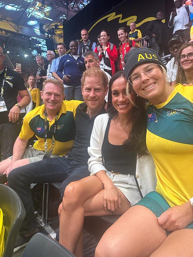 A selfie of Prince Harry and Meghan Markle at the wheelchair basketball match today