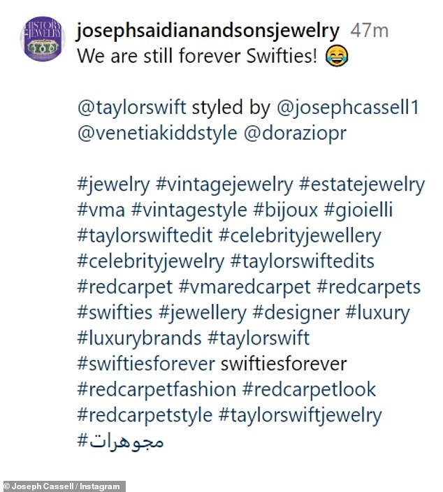 Abschütteln!  Der Juwelier, der Swift den Ring zur Verfügung gestellt hatte, scherzte auf seinem Instagram über das Missgeschick