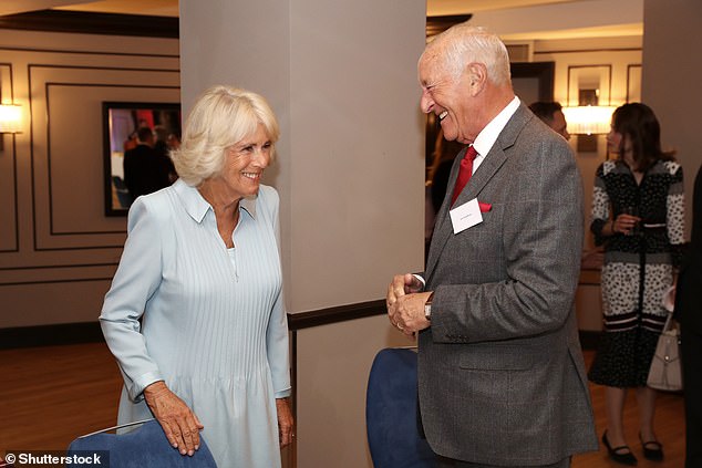 Queen Camilla is pictured with the late Len Goodman, who appeared as a judge on Strictly Come Dancing from the start of the show in 2004 until 2016