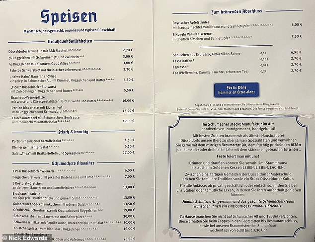 Pictured above is the menu for Im Goldenen Kessel, where Harry celebrated his birthday