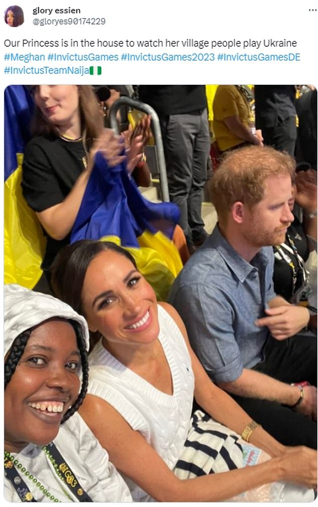 Sharing a selfie with the duchess, Ms Essien wrote: 'Our princess is in the house to watch her village people play Ukraine'