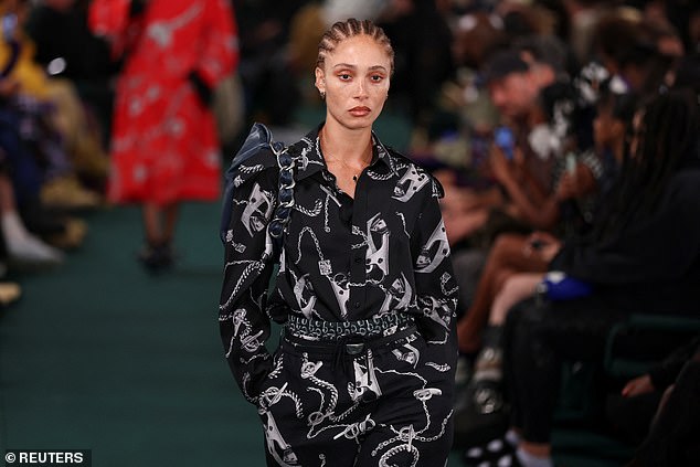 Confident: Adwoa Aboah stormed the runway during the Burberry event