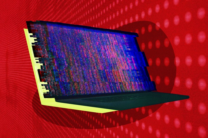 Eine digitale Darstellung eines Laptops, der von einem Hacker gehackt wird.