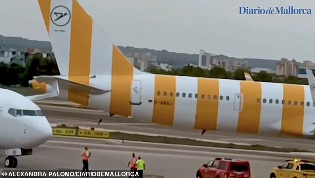 Der Absturz ereignete sich offenbar, als das Flugzeug der Air Europa (links), das die Route Barcelona-Palma geflogen hatte, am Terminal ankam und mit dem Heck des Condor-Flugzeugs (rechts) kollidierte, das stationär war und auf die Erlaubnis zum Abrollen wartete