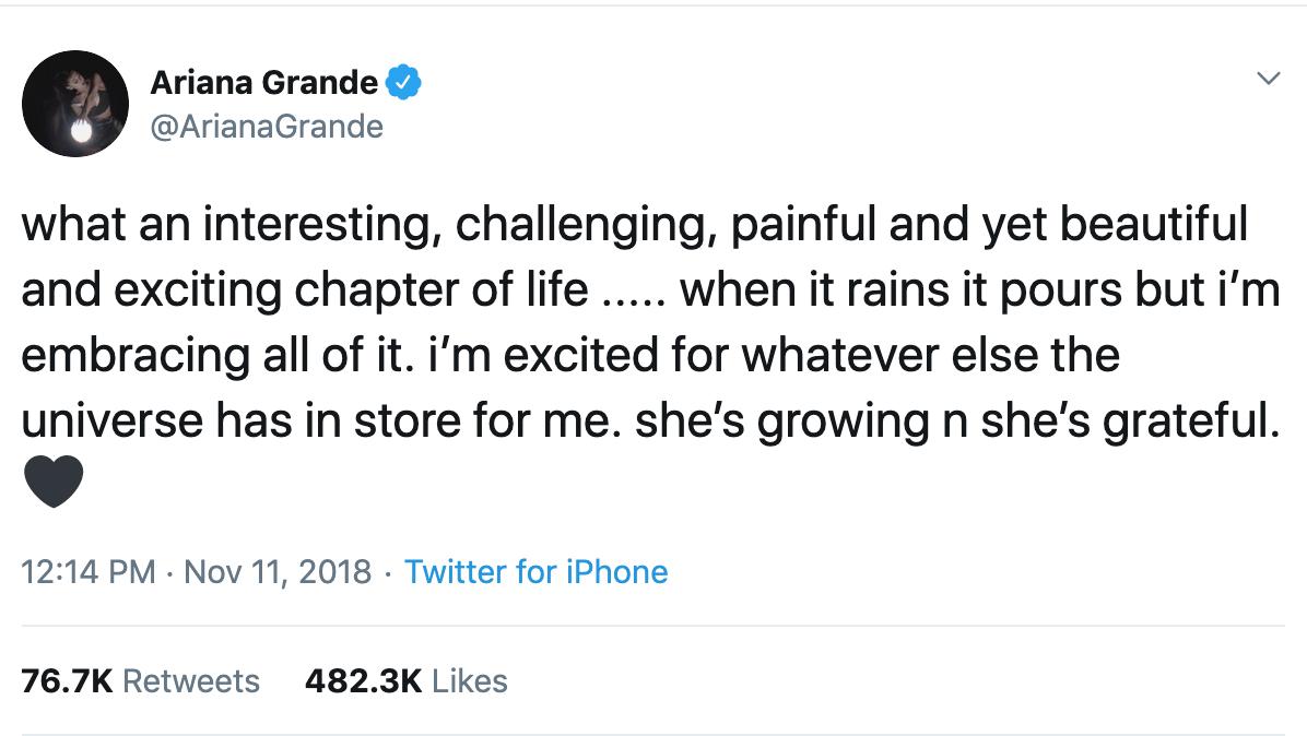 Ariana Grande teilte einen Tweet, nachdem sie sich von Pete Davidson getrennt hatte