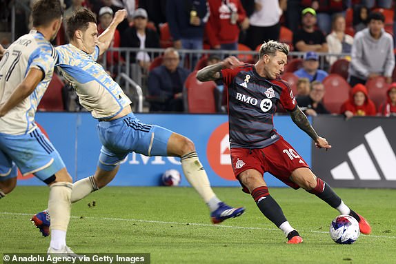 TORONTO, ON - AUGUST 30 :  Federico Bernardeschi (10) of Toronto FC in action during MLS League match between Toronto FC and Philadelphia Union at BMO Field in Toronto, Canada on July 30, 2023. (Photo by Mert Alper Dervis/Anadolu Agency via Getty Images)