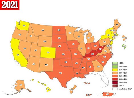 Fettleibigkeitsraten für 2021 nach US-Bundesstaat