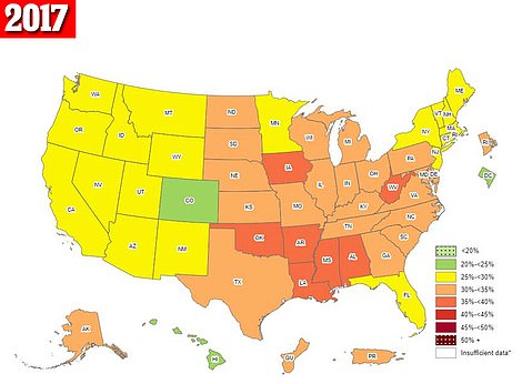 Fettleibigkeitsraten im Jahr 2017 nach Bundesstaaten
