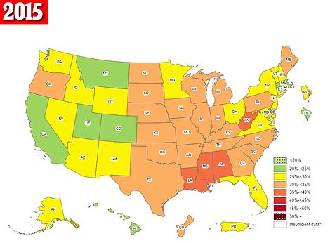 Fettleibigkeitsraten im Jahr 2015 nach US-Bundesstaaten
