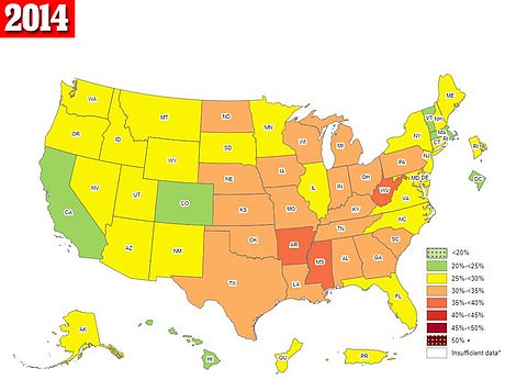 Fettleibigkeitsraten im Jahr 2014 nach US-Bundesstaaten