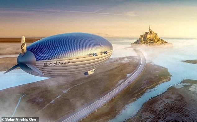 Das von Ingenieuren in Frankreich entwickelte Solar Airship One ist ein 150 m langes Ballonschiff, das im Jahr 2026 über 25 Länder fliegen soll